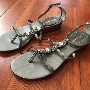 Strappy pewter sandal flats